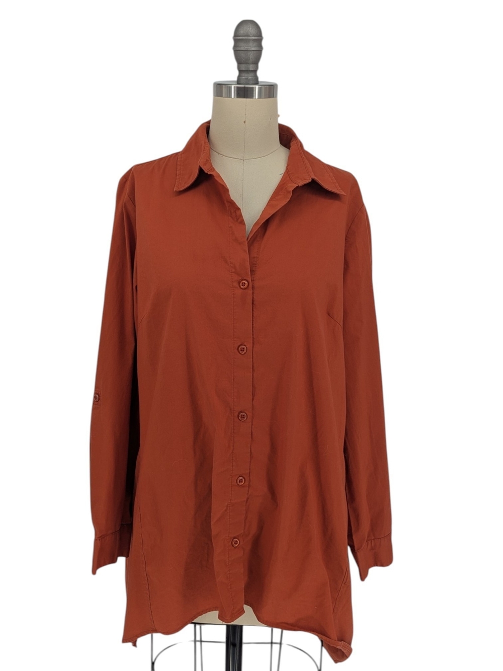 30196 Zac & Rachel Button Down High Low Shirt Orange size Small preppy bohemian